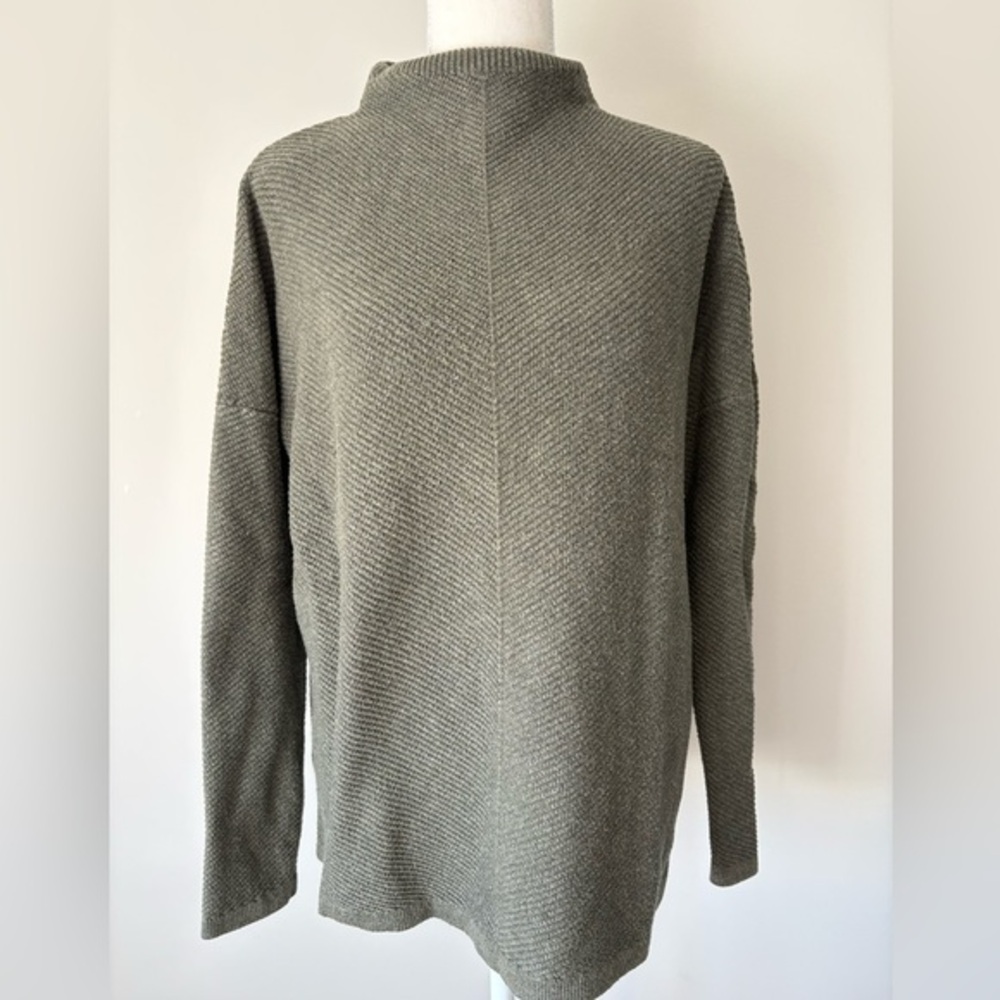 Denver Hayes Dark Green Ribbed Mock Neck Sweater XL Dropped Shoulder